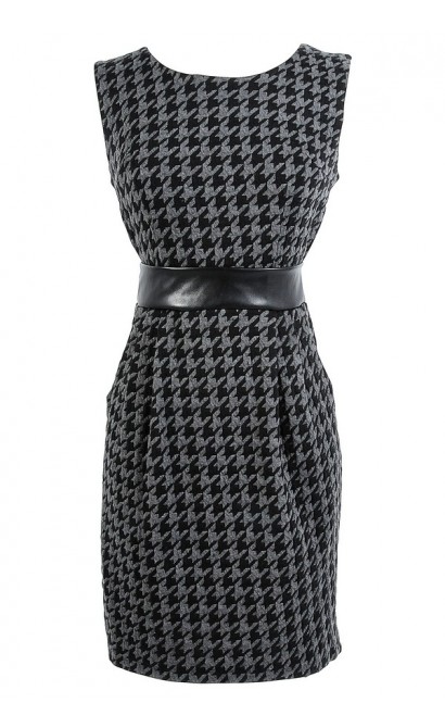 Houndstooth Banded Waist Sheath Dress